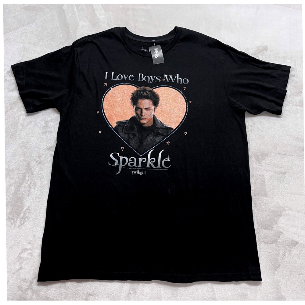 Twilight Saga T-Shirt Men XL Black I Love Boys Who Sparkle Edward Cullen Vampire - Picture 10 of 10